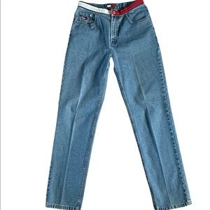 Tommy Hilfiger Vintage y2k 90s High Waist Belted Logo Straight Mom Jeans